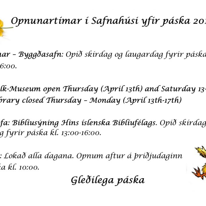 Sagnheimar og Safnahús um páska